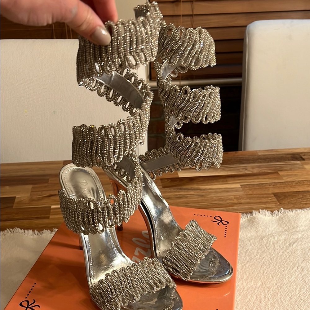 Elegant Silver Strappy Heels